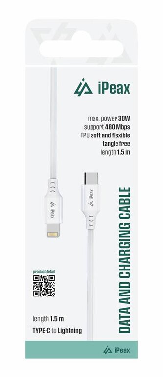 iPEAX TPU kabel USB-C / Lightning 1,5M, USB 2.0 bílý