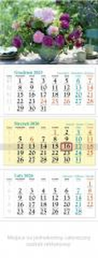 Kalendarz 2026 ścienny trójdzielny Kwiaty