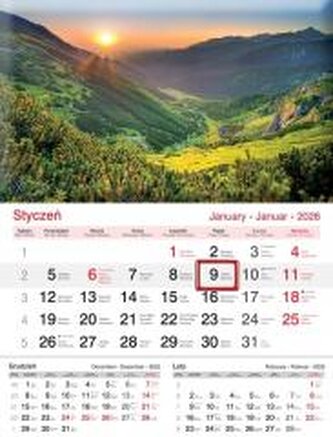 Kalendarz 2026 ścienny jednodzielny Góry