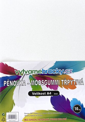 Bílá třpytivá pěnovka - 10 ks,  A4 - cca 2 mm