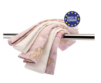 Bomimi Mini Osuška Premium 140 g/m2, 40x40, (2xbílá+3xpotisk), 5ks, medvídek-růžová