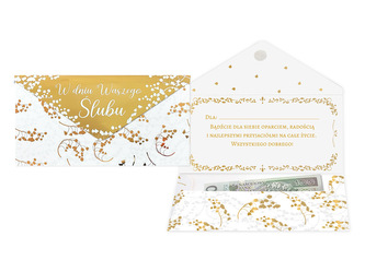 Koperta podarunkowa ślub, biało złote kwiaty (20x10,5cm) KOP-026