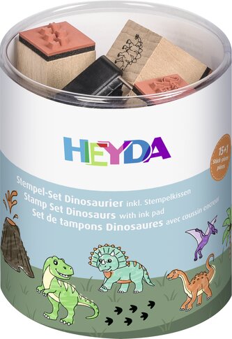 Razítkovací set v plastové dóze - 15 ks, dinosauři, rozměr motivu 1,5 x 1,5 cm