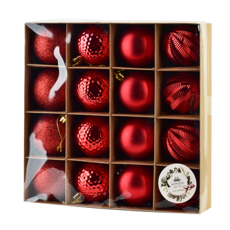 SANTA LILA Komplet 16 bombek czerwonych