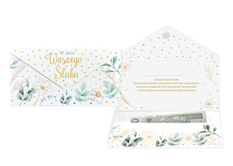 Koperta podarunkowa ślub, zielone liście (20x10,5cm) KOP-025