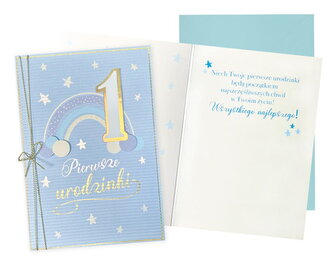 Karnet Roczek, tęcza niebieski DK-1085