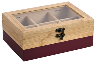 KESPER Box na čajové sáčky, 6 přihrádek, bambus vínový 21,5x15x8,5cm