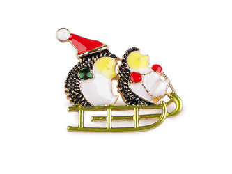 Vánoční brož ježci na saních, kočka - 1 ks - 1 bílá ježek