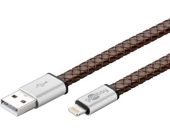 Goobay Lightning iPhone nabíjecí a synchronizační kabel v pravé kůži, 8pin - USB A M/M, 0.2m
