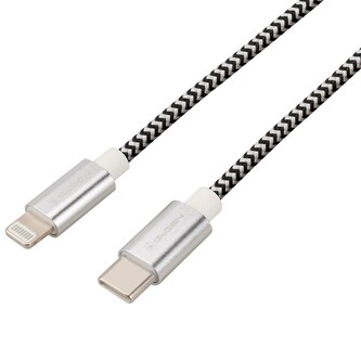 GoGEN USB-C Lightning, 2m, opletený - stříbrný kabel