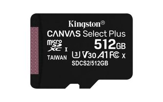 Kingston 512GB microSDXC CANVAS Plus Memory Card 150MB s Read, UHS-I Speed Class, U3, V30, A1 - bez adaptéru