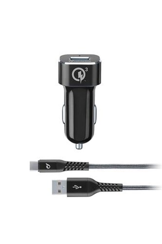 Cellularline Set USB autonabíječky a odolného USB-C kabelu Tetra Force 18W, Qualcomm Quick Charge 3.0, černá