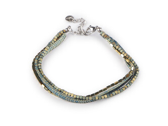 Náramek z hematitu trojitý - 1 ks - 2 zlatá sv.