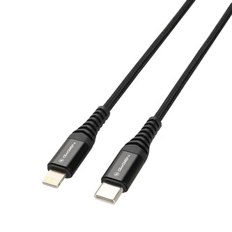 GoGEN USB-C Lightning, 2m, opletený, černý kabel