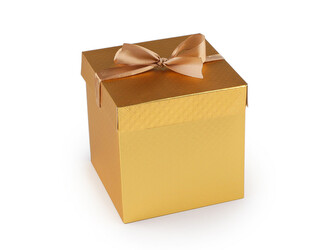 Dárková krabička s mašlí metalická - 1 ks - 2 zlatá