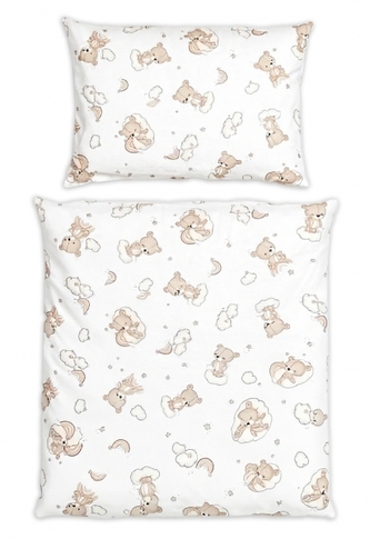 Povlečení do postýlky, bavlna, 2D sada, Malý Medvídek - bílá s potiskem; 120x90