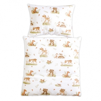 Povlečení do postýlky, 2D sada - Roztomilá zvířátka, bílá/hnědá; 120x90