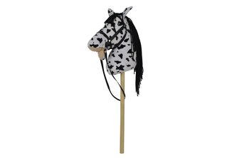Kůň na tyči plyš 70cm na baterie se zvukem bílo-černý (Appaloosa) v sáčku