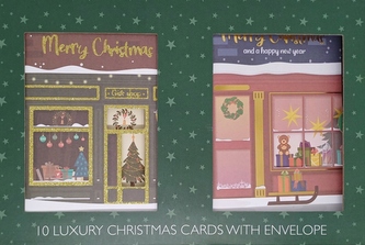 Vánoční přání v krabičce zelené, 10 ks