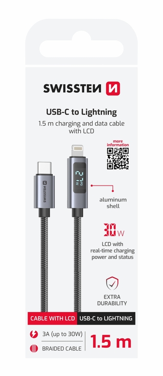 SWISSTEN LCD KABEL USB-C  / LIGHTNING 1,5 M