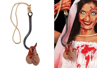 Krvavý hák s varlaty – latexová hororová dekorace