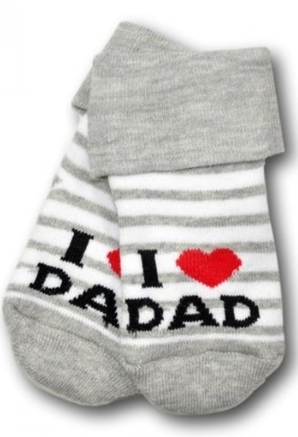 Kojenecké froté bavlněné ponožky I Love Dad, bílo/šedé proužek, vel. 68/74; 68/74 (6-9m)