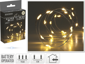 ŁAŃCUCH LED 80L CIEPŁA BIEL WEWNĘTRZNE 395CM 3xAA 1,5V NA BATERIE