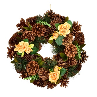 Věnec šiškový se žlutými růžičkami Ø30 cm