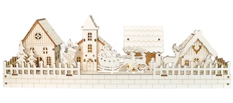 Dřevěná vesnička s LED led osvětlením 12x40 cm