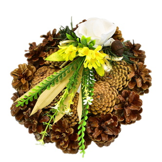 Šiškový věnec s bílou růží Ø22 cm