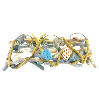 Svícen na 3 svíčky s mořskými dekoracemi 8x30 cm