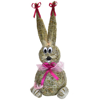 Slámový zajíc růžový 43x18 cm