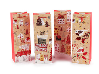 Vánoční dárková taška na láhev - 12 ks - mix