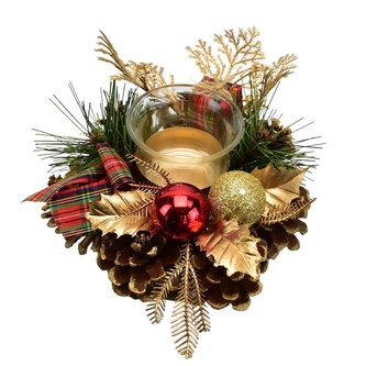 Svícen šiškový červeno-zlatý Ø15 cm