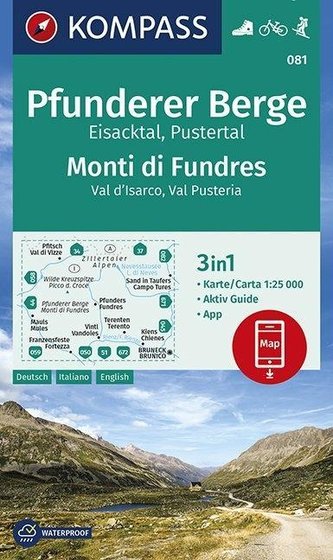 KOMPASS Wanderkarte Pfunderer Berge, Eisacktal, Pustertal, Monti di Fundres, Val d'Isarco, Val Pusteria 1:25 000