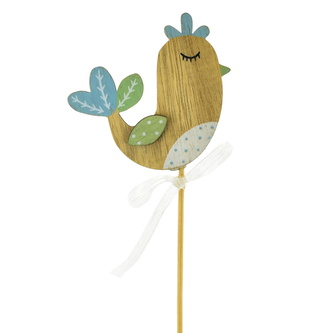 Ptáček dřevěný modrý zápich