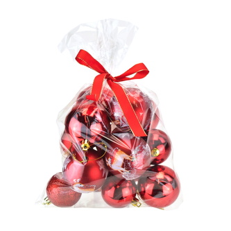 Vánoční koule v sáčku assort, červené, 14 ks
