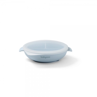 Silikonový talířek s přísavkou a víčkem  - modrý