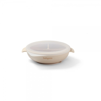 Silikonový talířek s přísavkou a víčkem  - béžový