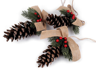 Vánoční dekorace šiška k zavěšení, velká - 1 ks - hnědá přírodní