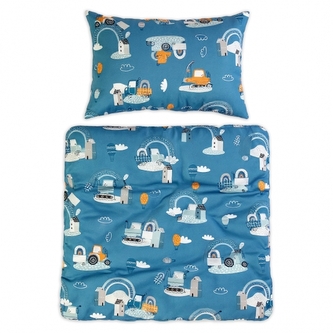 Povlečení do postýlky, 2D sada - Malý stavitel, modrá; 120x90