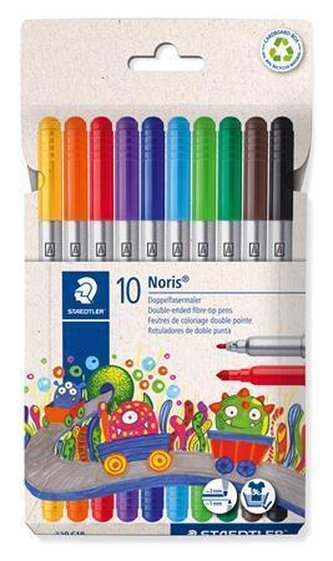 Felt-tip pen set, 1-3 mm, double-ended, washable, STAEDTLER "Noris® 320", 10 different colors