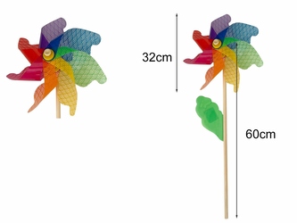 WIATRAK DUŻY 32CM,DREWNIANY KIJEK 60CM Z9914