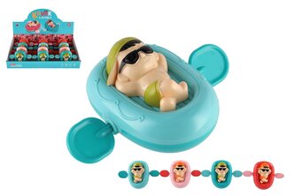 Panáček na lehátku na natažení do vody plast 13x9cm 4 barvy 12ks v boxu