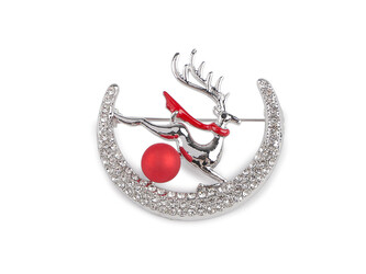 Brož s broušenými kamínky jelen - 1 ks - 1 stříbrná