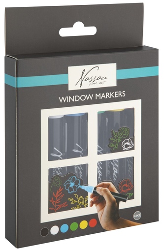 Křídové fixy na okna – sada 6 barev, oboustranný hrot