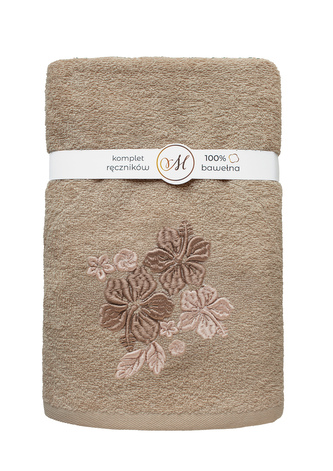 RĘCZNIK KPL.MARIBELLA 3 SZT./30X50/50X100/70X140/ FROTTE HAFT 004 HIBISKUS JASNY BEŻ