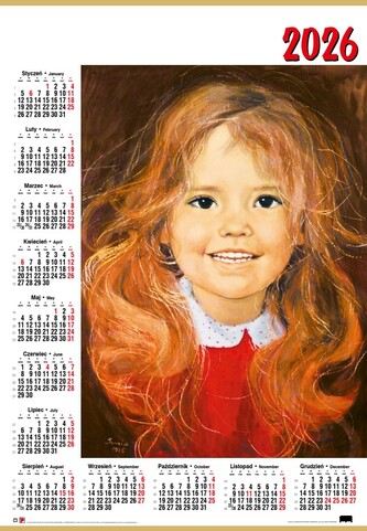 Kalendarz ścienny jednoplanszowy B1 nr 2 Dziewczynka 2026 darmowa wysyłka od 30szt (poniżej tej ilości wysyłka na koszt klienta) dopuszczalne mieszanie wzorów