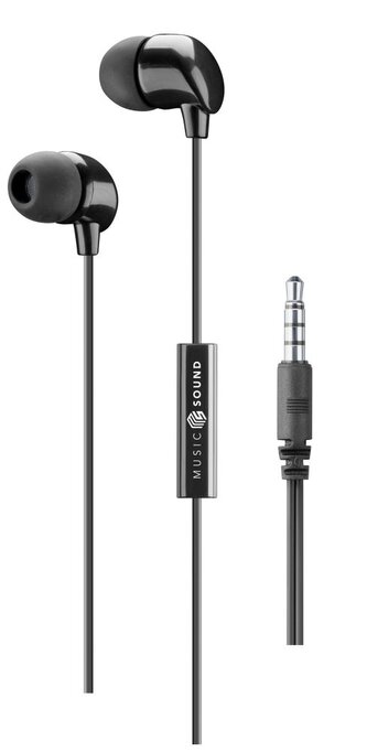 Music Sound Drátová špuntová sluchátka s konektorem 3,5mm jack, černá