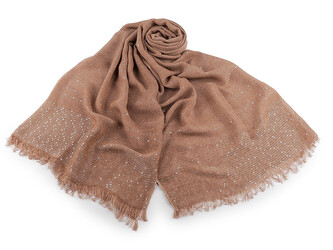 Šátek / šála s flitry 80x185 cm - 1 ks - 9 béžová tm.